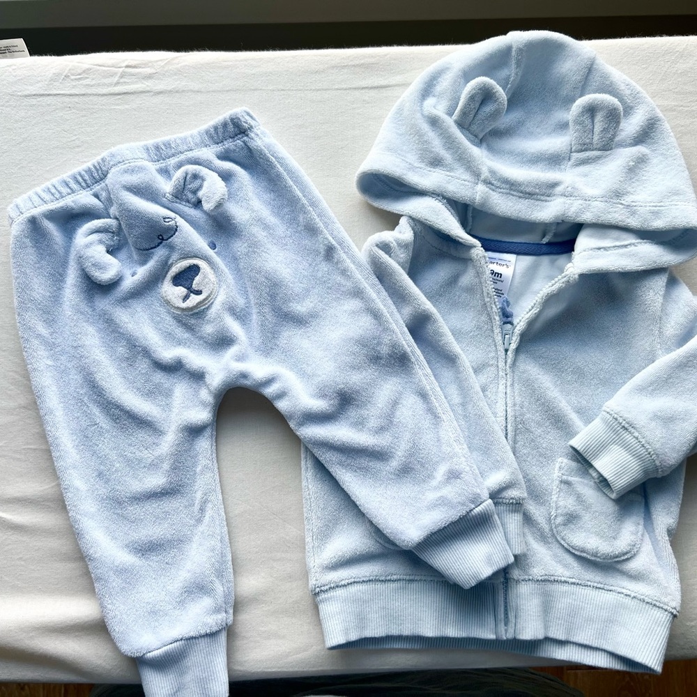 Carter’s 2 Piece Cozy Blue Kids Outfit Bear Design Size 9 months
